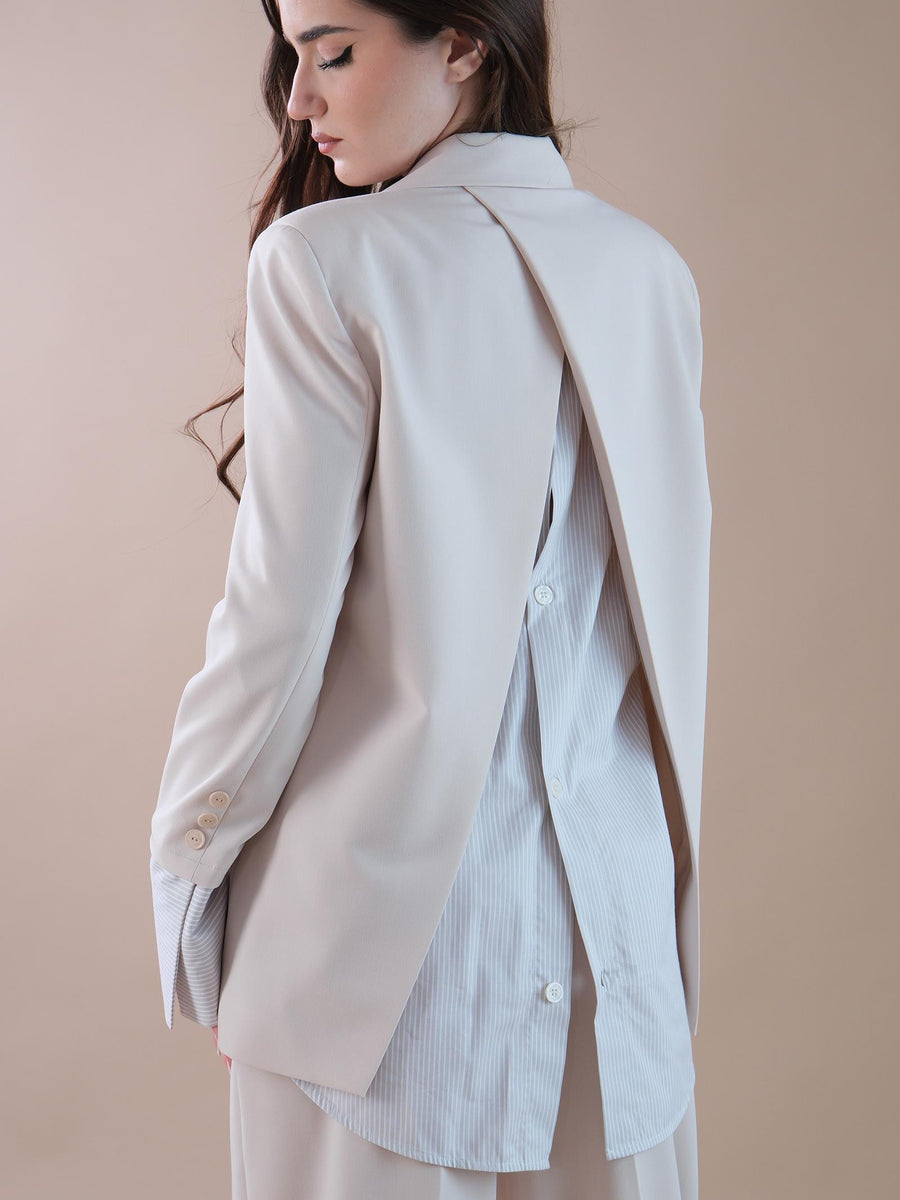 Giacca beige aperta sul retro con camicia a righe JAL9HOF BEIGE Imperial 
