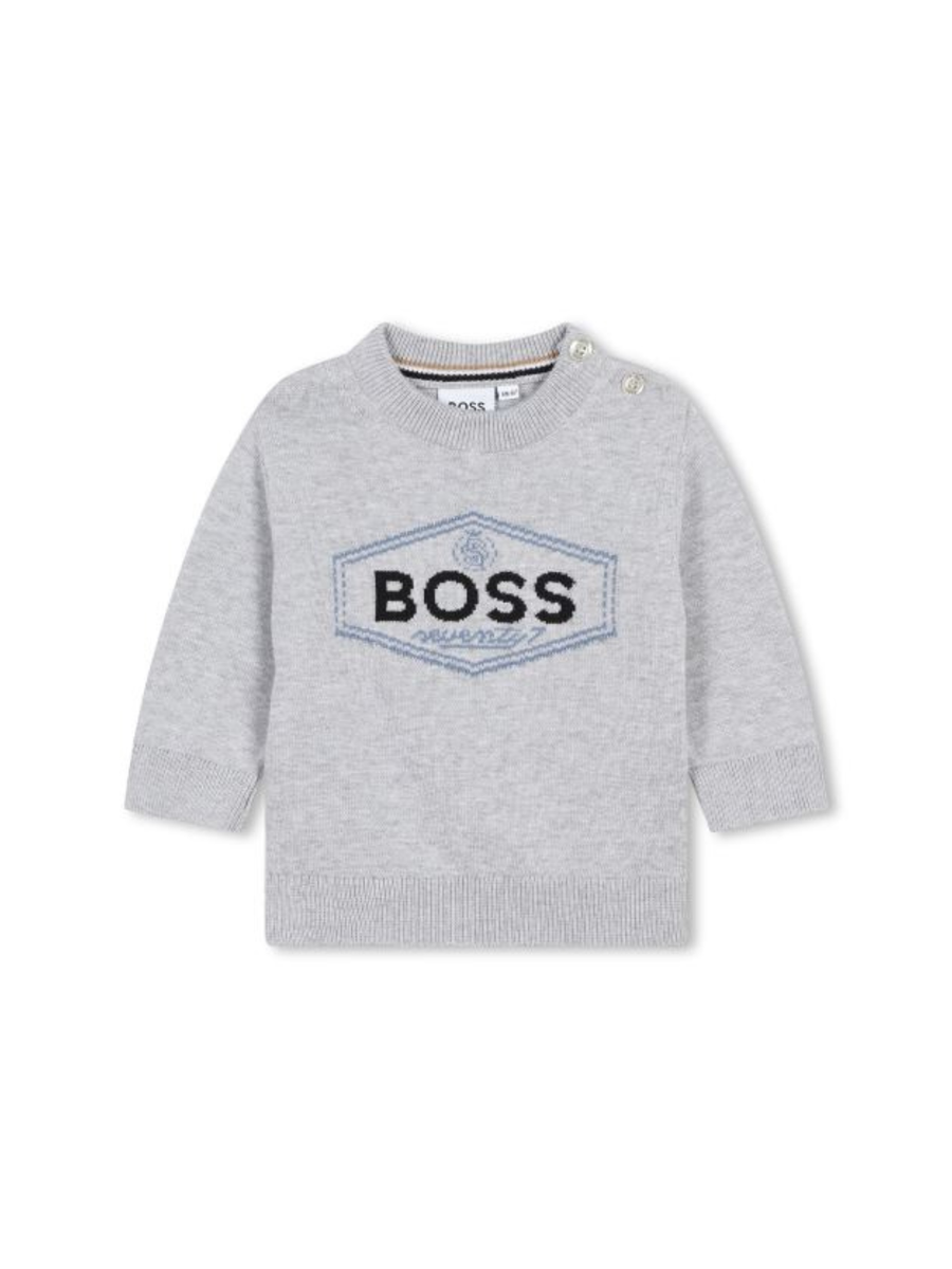 Pullover Boss grigio chiaro per neonato con logo J51282 A32 Boss 