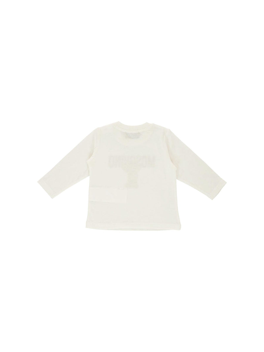 T-Shirt a maniche lunghe Moschino bianca con logo e teddy bear MZO00R 10063 Moschino 
