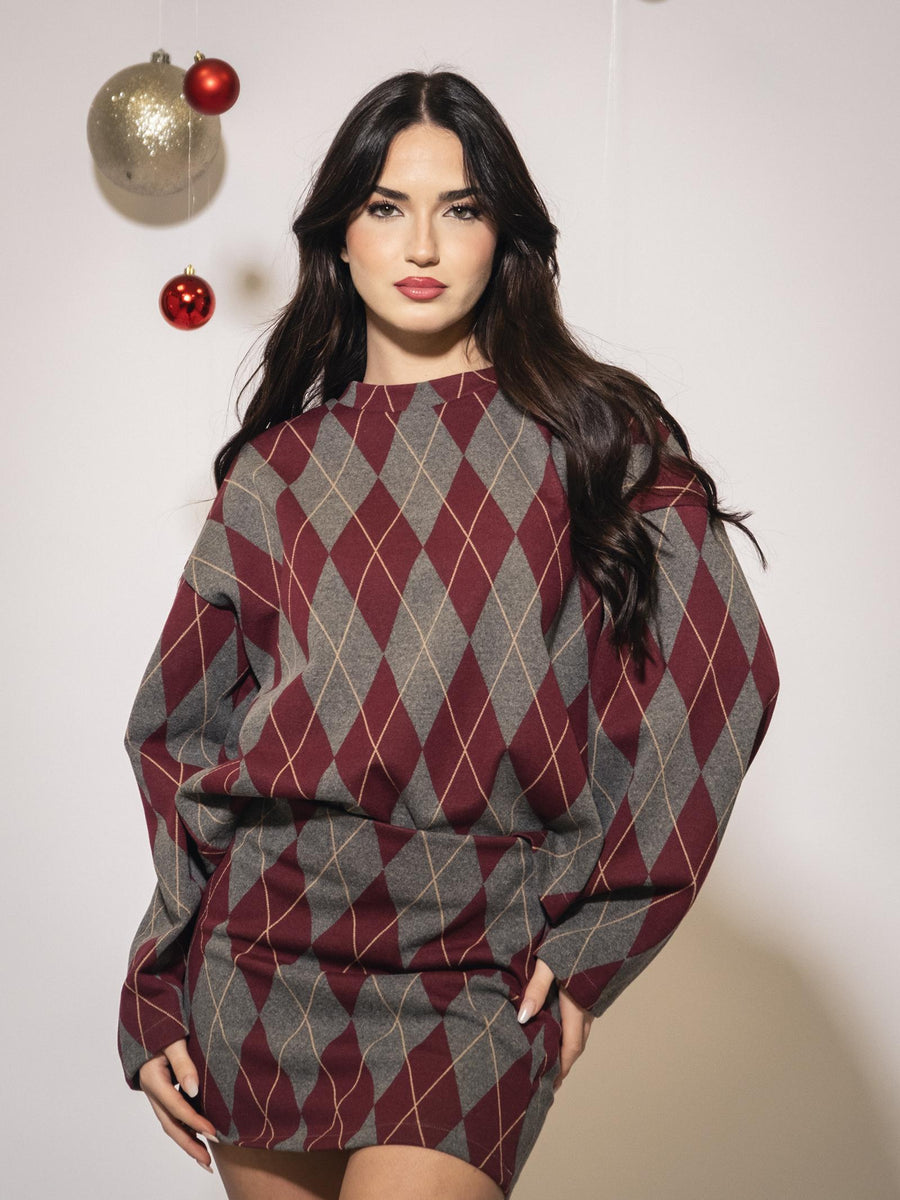 Maglione Haveone bordeaux e grigio con motivi rombi FMAM070 BORD/GRI Haveone 