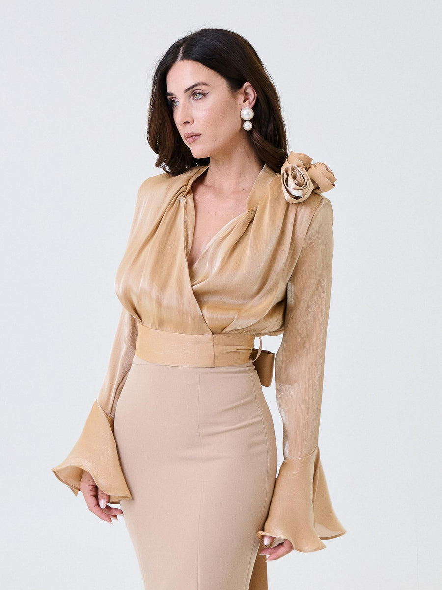 Camicia satinata Silence Limited sabbia con fiocco 3D CA7023 SAND Silence Limited 