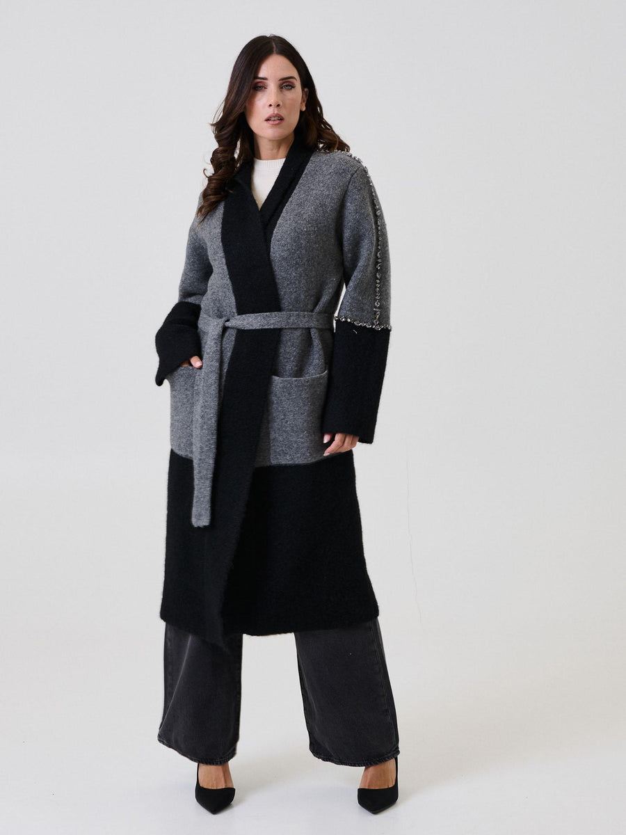 Cappotto lungo Vicolo nero/grigio con dettagli gioiello 55002F NERO Vicolo 