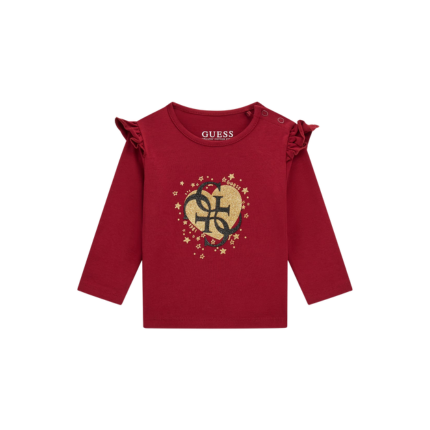 T-Shirt a maniche lunghe Guess rossa con volant A5BI01J1314 G5A9 Guess 