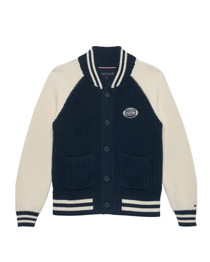 Cardigan Tommy Hilfiger blu navy e panna con patch logo KB0KB09909T C1G Tommy Hilfiger 