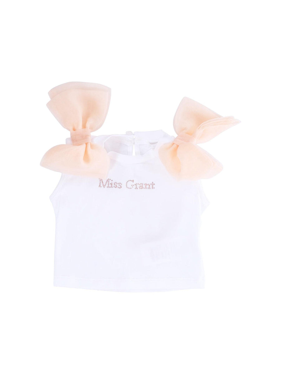 T-Shirt Miss Grant bianca con fiocchi in tulle e logo in strass MG1232 SP Miss Grant 