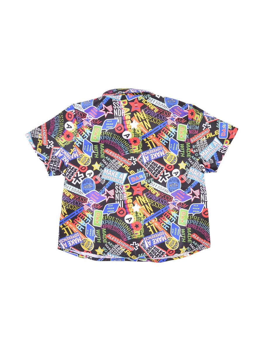 Camicia nera stampa fumetto all over C0800 MULTI Alessandrini 