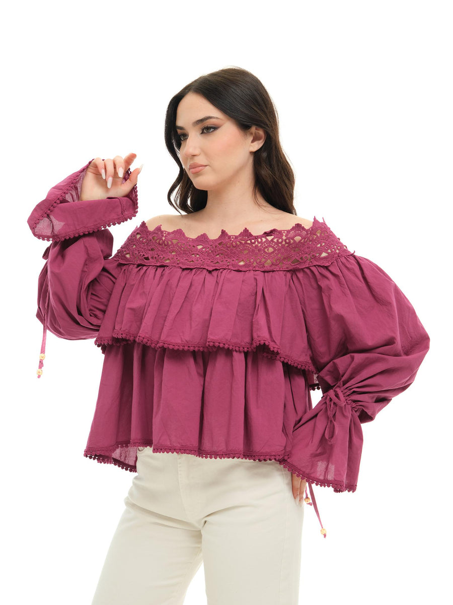 Top Souvenir rubino con balze M1496 RUBINO Souvenir 