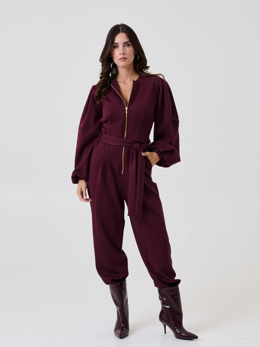 Jumpsuit Bohemian Vì bordeaux con zip centrale BHTUT004 BORDEAUX Bohemian V 