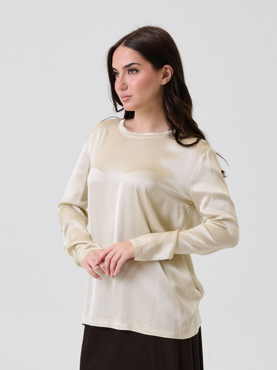 T-Shirt a maniche lunghe Vicolo crema effetto seta TF0244 CREMA Vicolo 