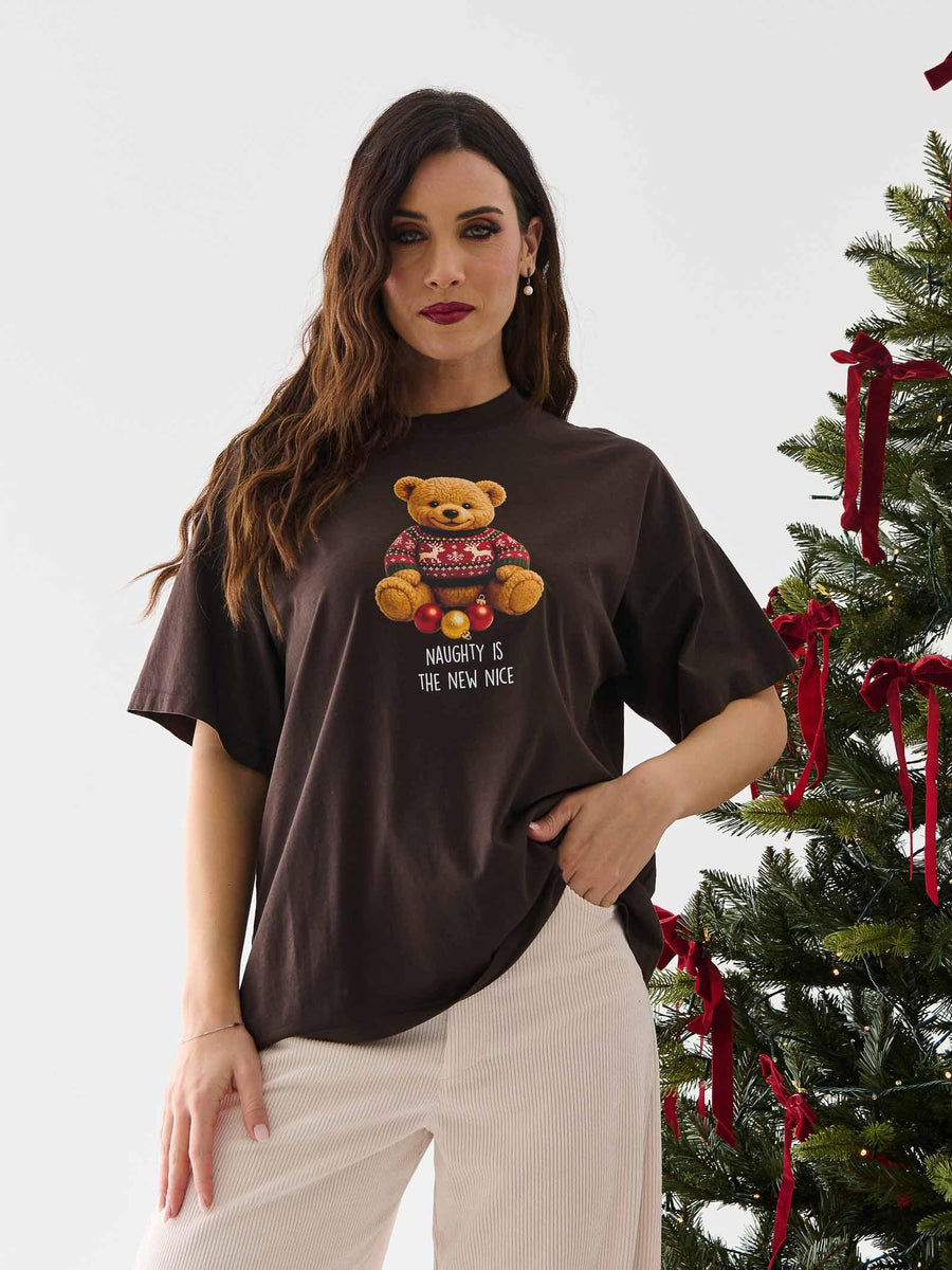 T-shirt over Vicolo marrone con stampa teddy natalizio RF0620 MARR Vicolo 