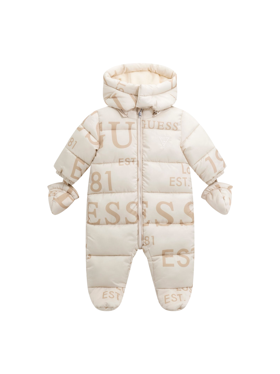 Tuta imbottita Guess bianco con stampa logo all over a contrasto H5BW00WCFM0 PZA1 Guess 