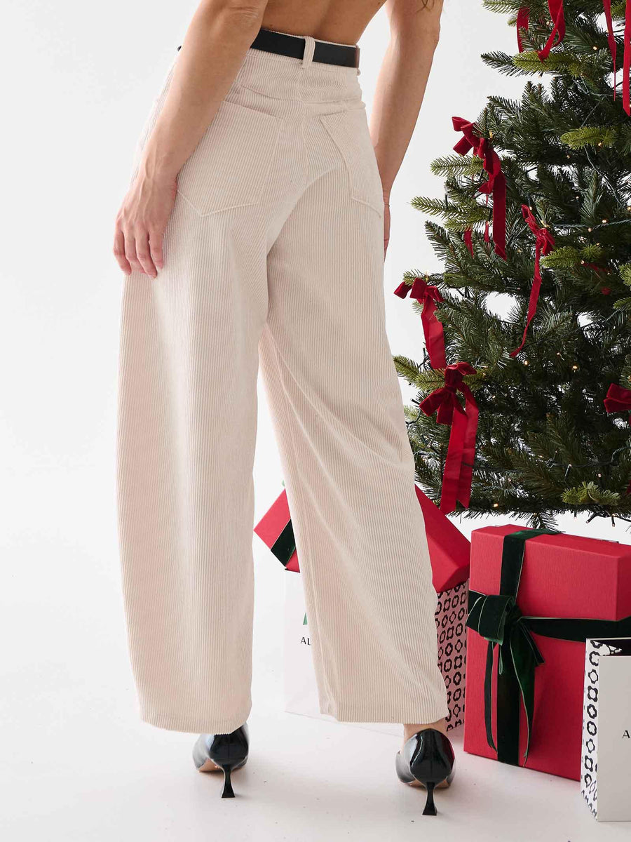 Pantalone in velluto Armoire panna a coste con cintura in coordinato 245 PANNA Armoire 