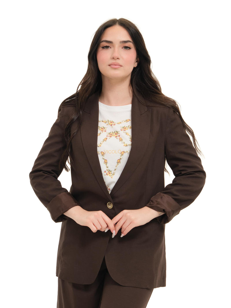 Blazer monopetto Vicolo marrone in misto lino TD1733 DU37 Vicolo 