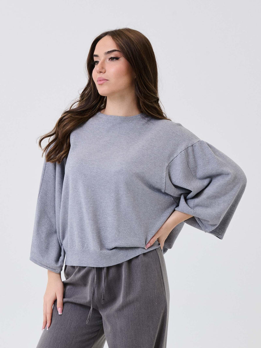 Maglia a spalla scesa Armoire grigio con dettagli filo lurex R2045L GRIGIO Armoire 