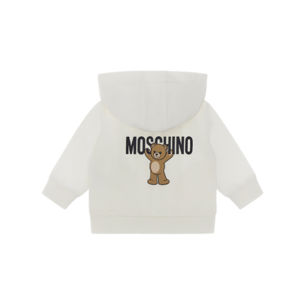 Felpa con cappuccio Moschino bianca con logo e orsetto stampato sul retro MUF065 10063 Moschino 