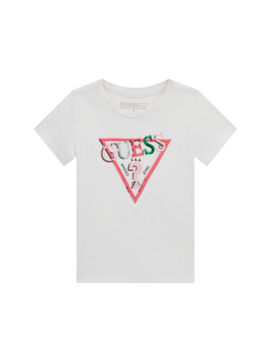 T-shirt Guess bianca con logo triangolare decorato K5RI16K6YW4 G011 Guess 