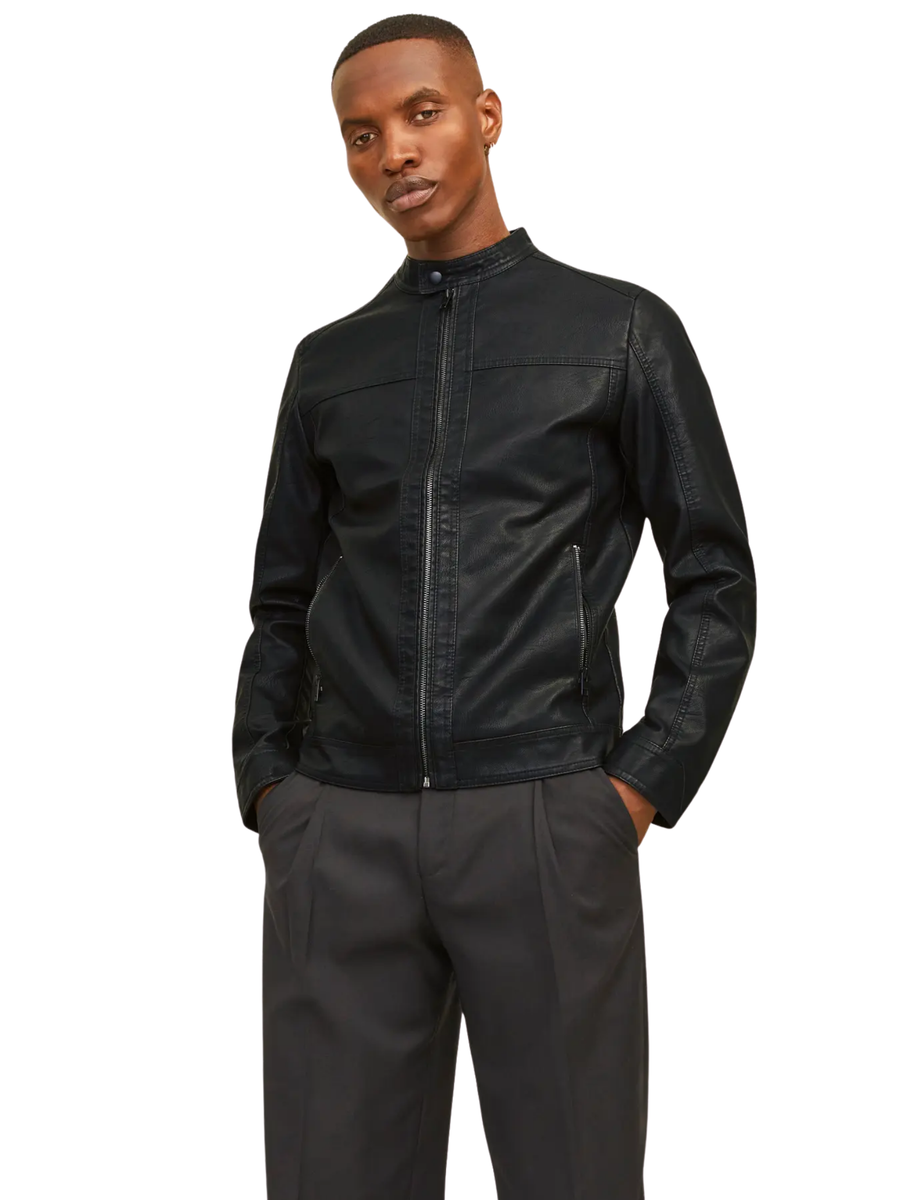 Giubbino Jack & Jones nero in ecopelle 12182461 BLK Jack & Jones 