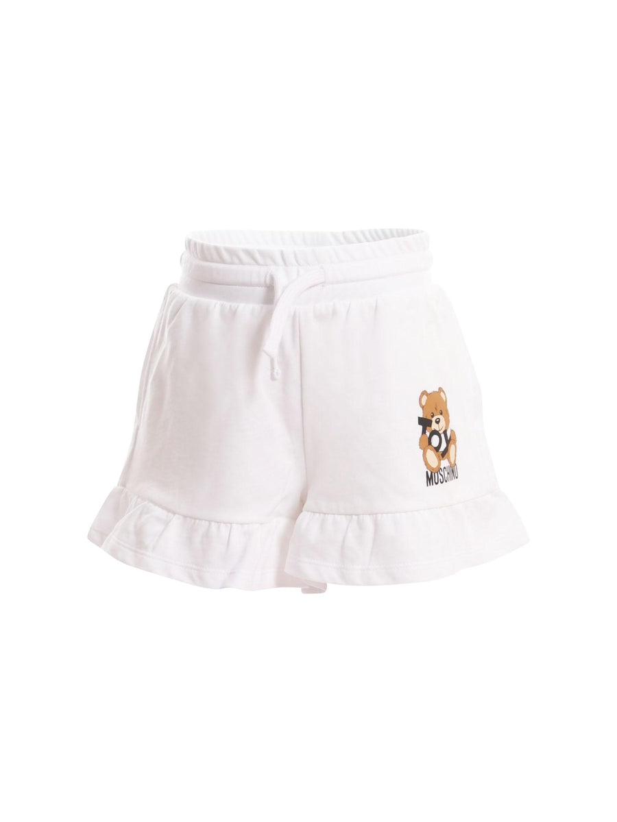 Shorts Moschino bianco con logo Teddy e volant sul fondo HAQ014 10101 Moschino 