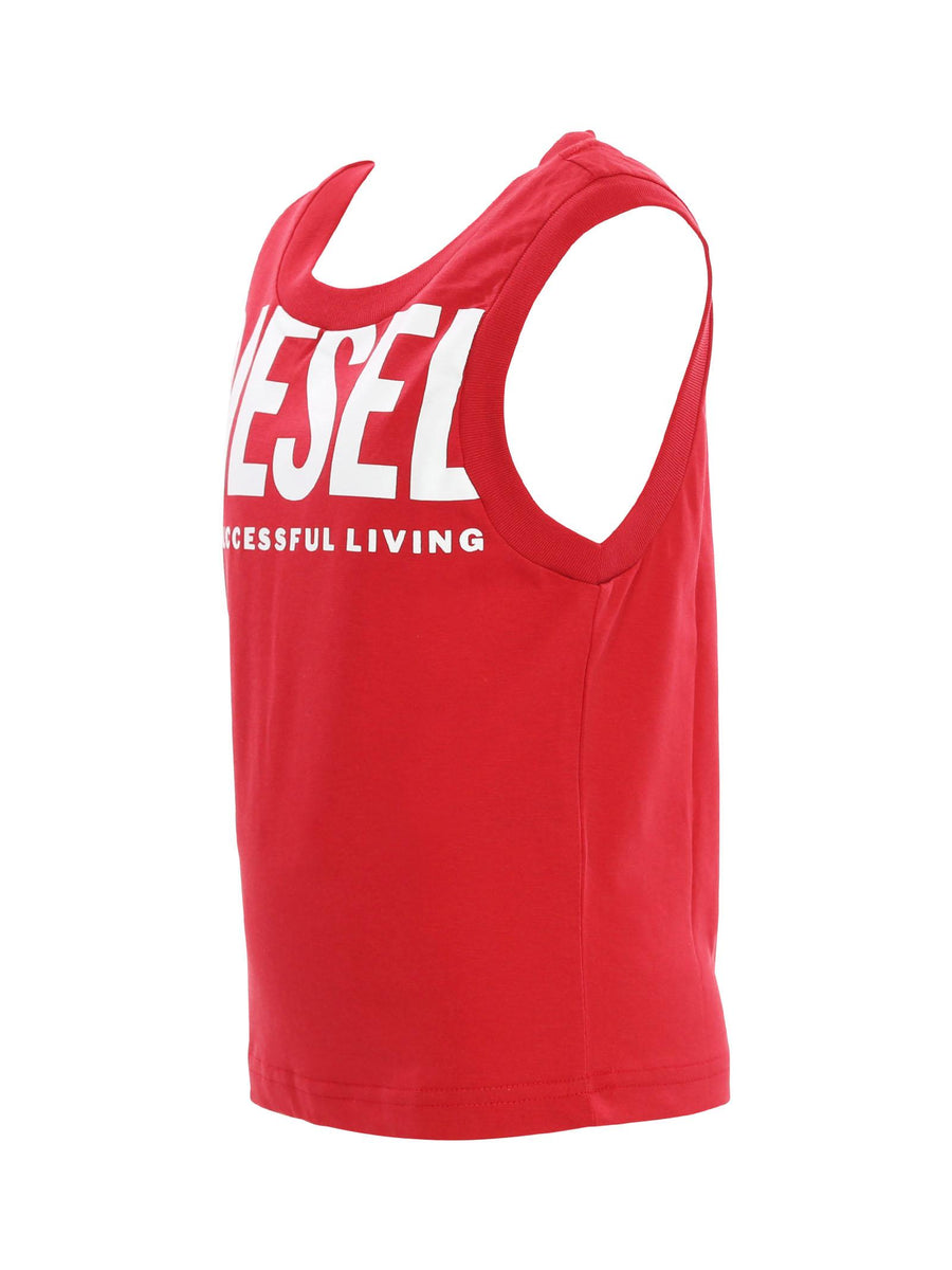 Canotta rossa con maxi stampa logo bianca J01874 K407 Diesel 