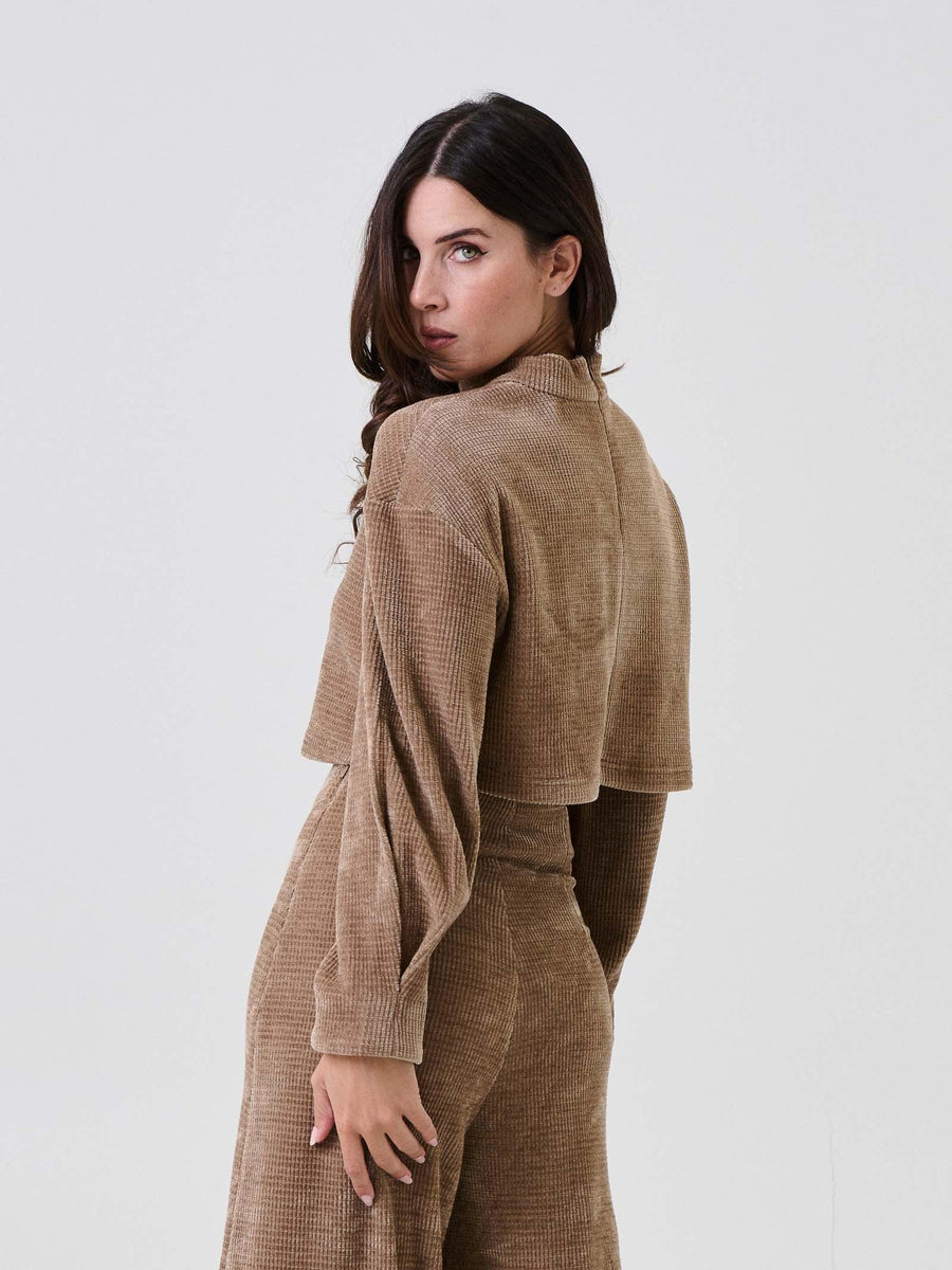 Maglia cropped Bohemian Vì  taupe in velluto BHMA001 TAUPE Bohemian V 