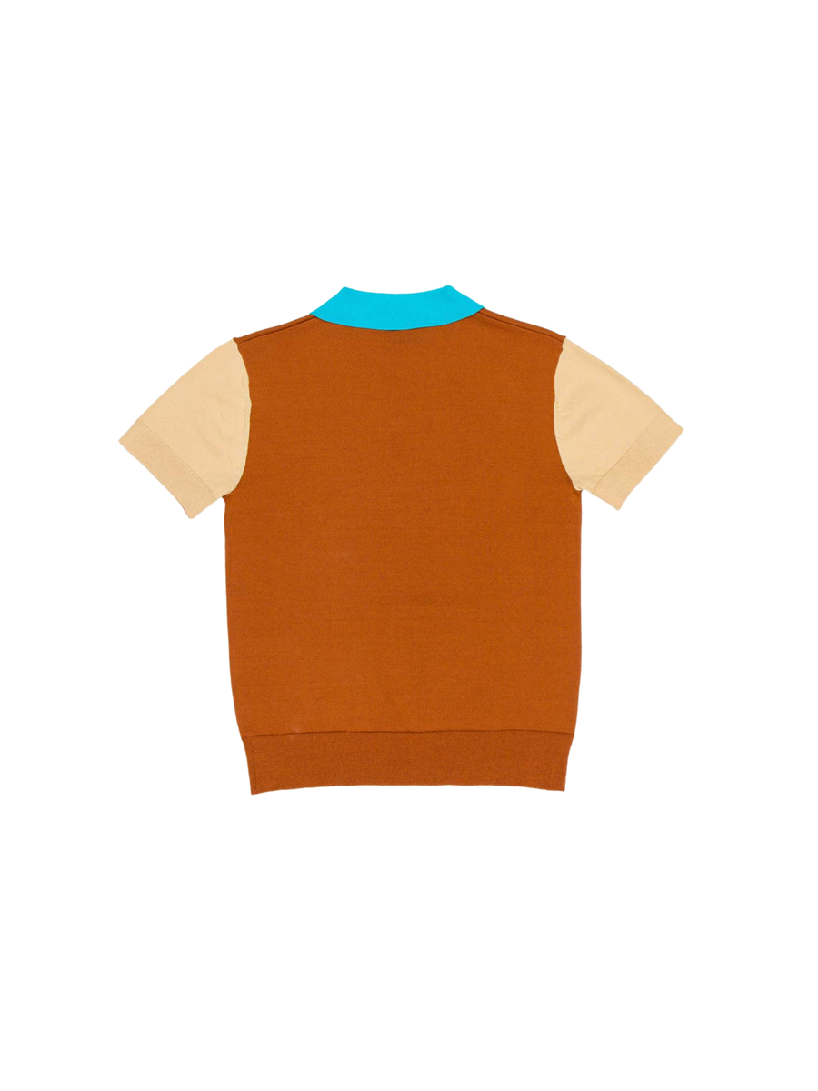 Polo Manuel Ritz marrone con colletto azzurro e maniche beige MR2987 TERRA Manuel Ritz 