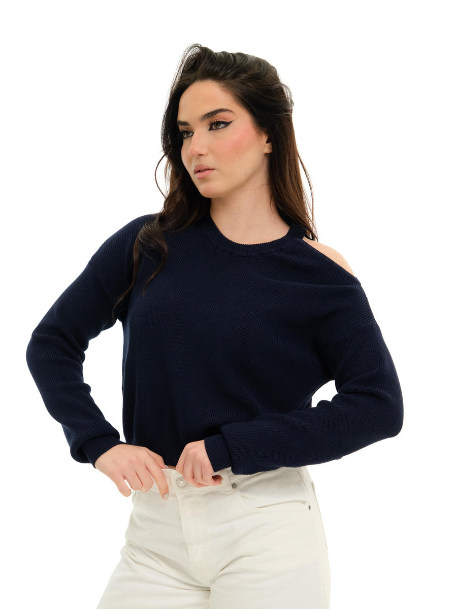 Maglia Vicolo blu con spalla scoperta 77054D BLU Vicolo 