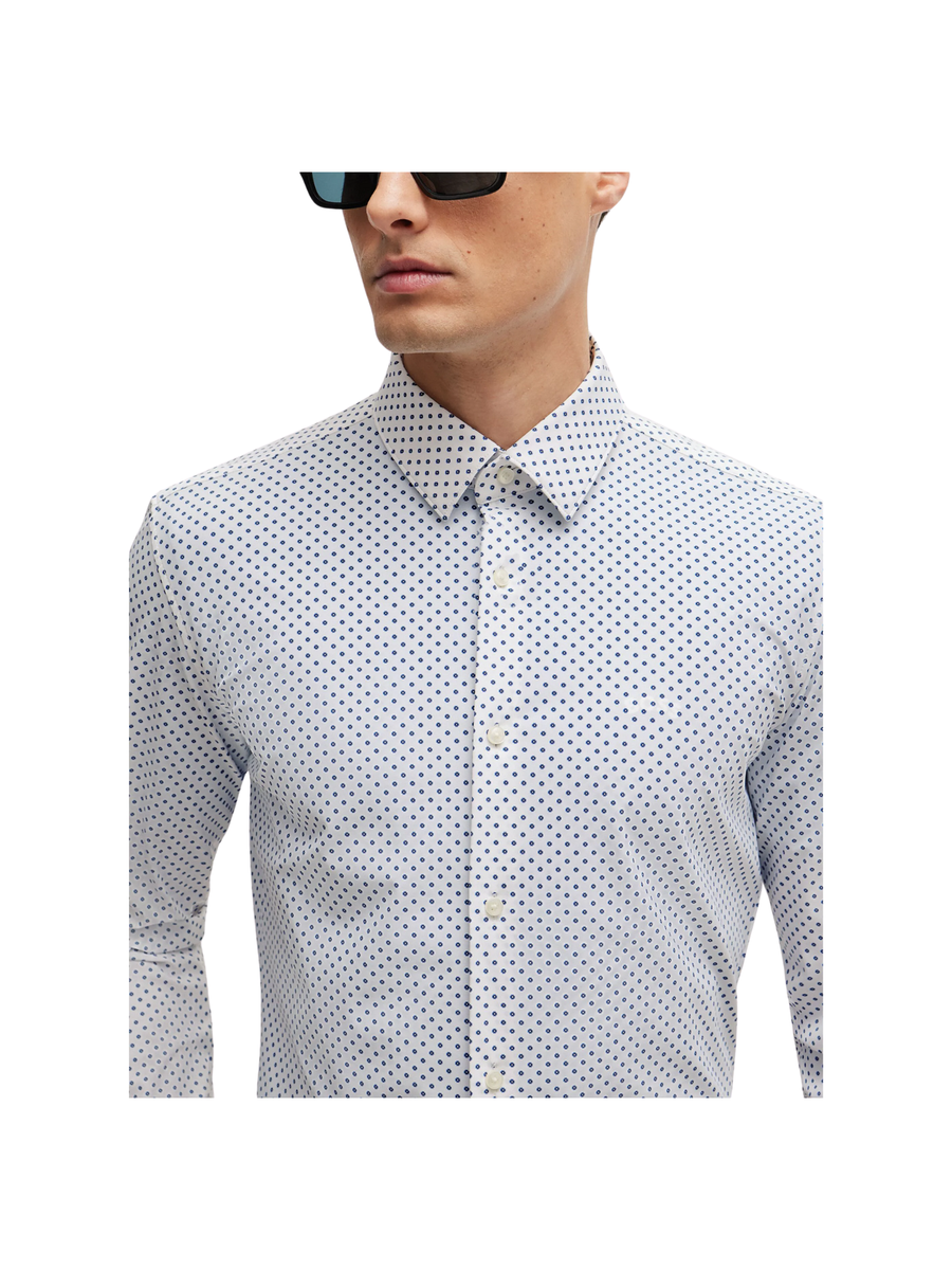 Camicia slim fit elasticizzata bianca con micro fantasia 50513421 100 Boss 