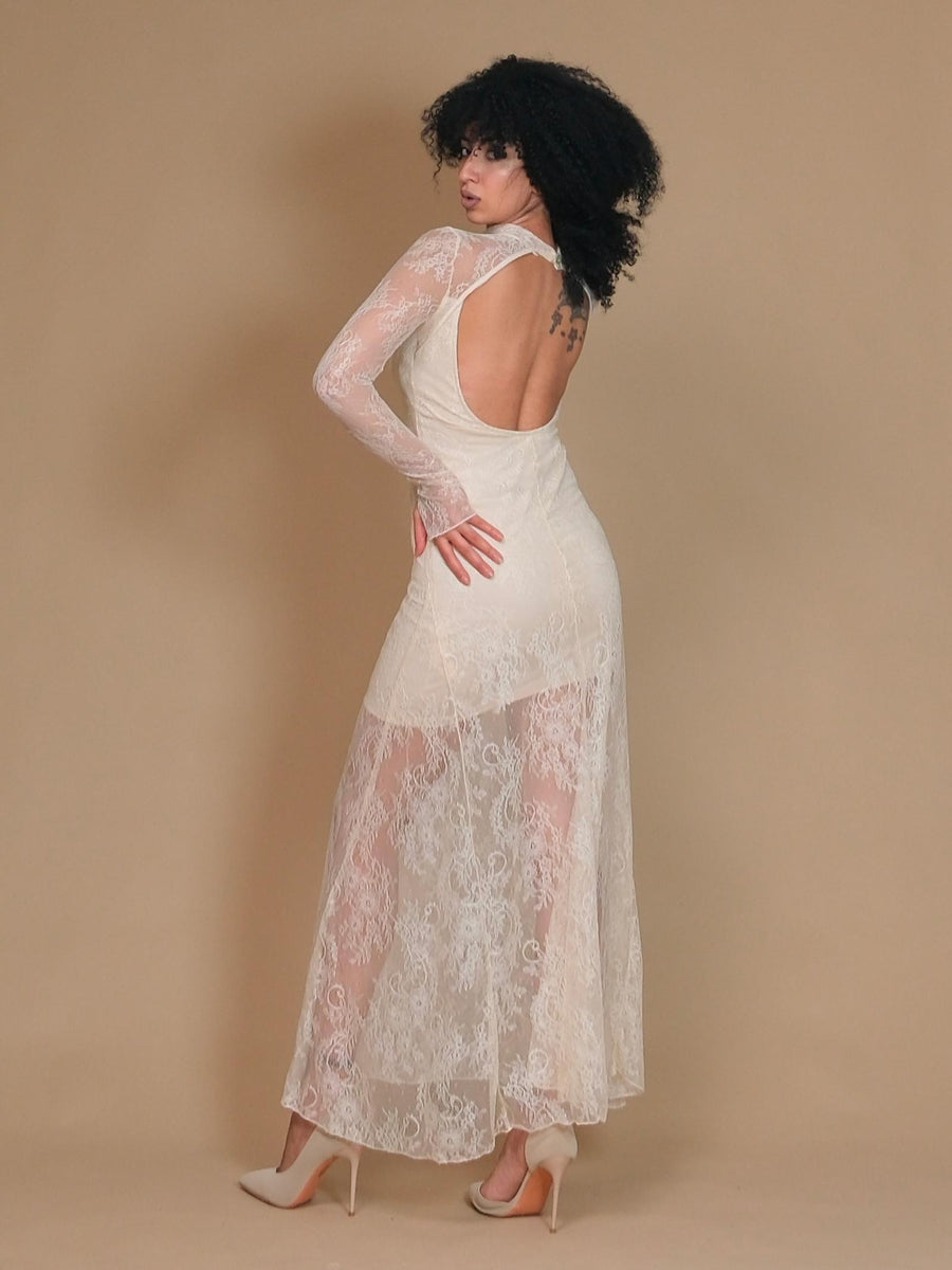 Abito lungo Vicolo crema in pizzo con scollo posteriore ovale TS1128 CREMA Vicolo 