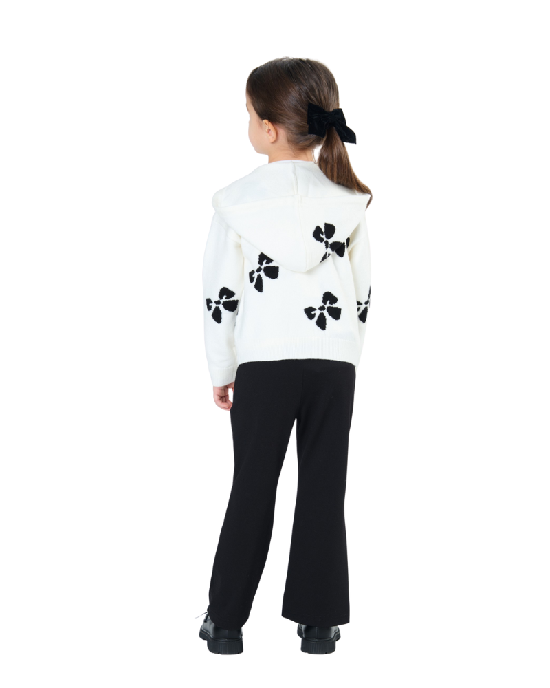 Cardigan con zip Tobetoo bianco con fiocchi all over neri TB963W25 LAT Tobetoo 
