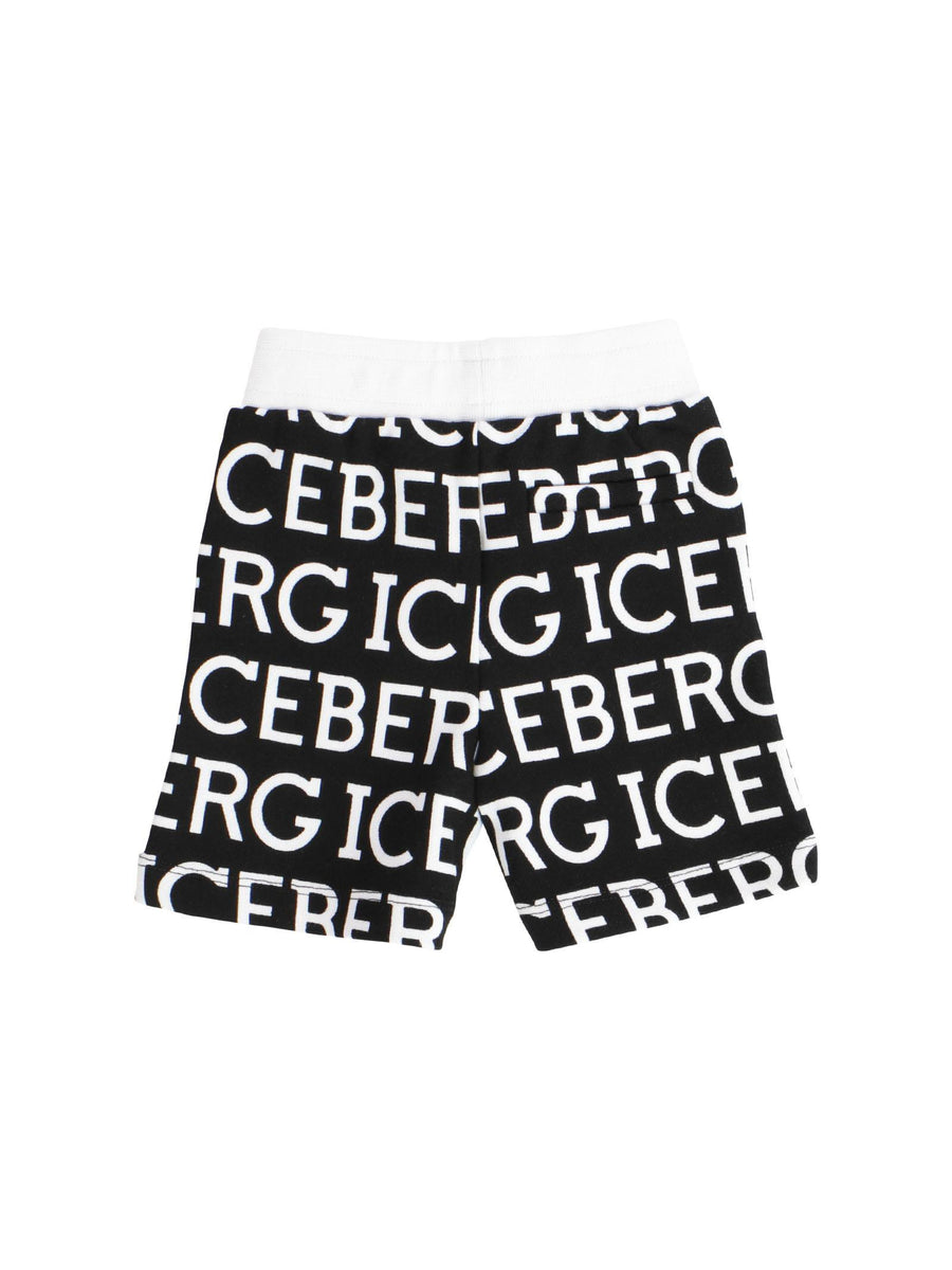 Bermuda in felpa neri con logo bianco all over BFICE4104B NERO Iceberg 