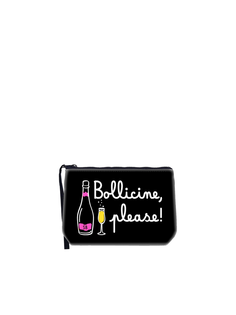Pochette Aline "Apres Girl Glass 10" Saint Barth nera con stampa "Bollicine please!" ALI0002 03949I MC2 SAINT BARTH 