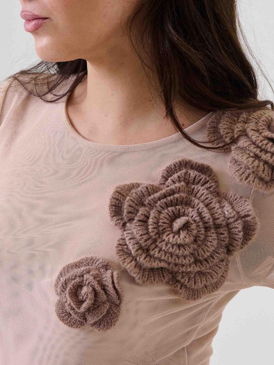 Body trasparente Pho Firenze nude con fiori in 3D in lana 4324114 NUDE/COFFEE PHO FIRENZE 