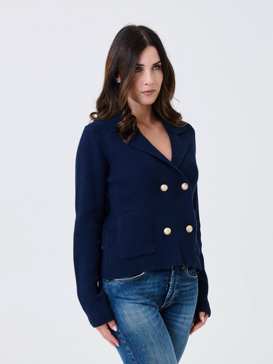 Cardigan doppiopetto Kontatto blu con bottoni gioiello 3M0939C BLU kontatto 