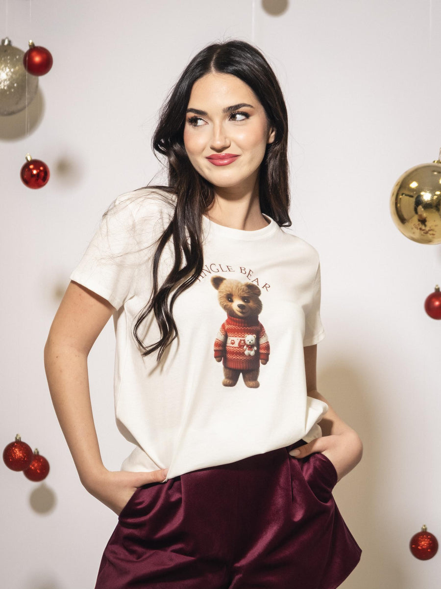 T-Shirt Vicolo bianca con stampa orso con maglia natalizia "Jingle Bear" RS0463 UNI Vicolo 