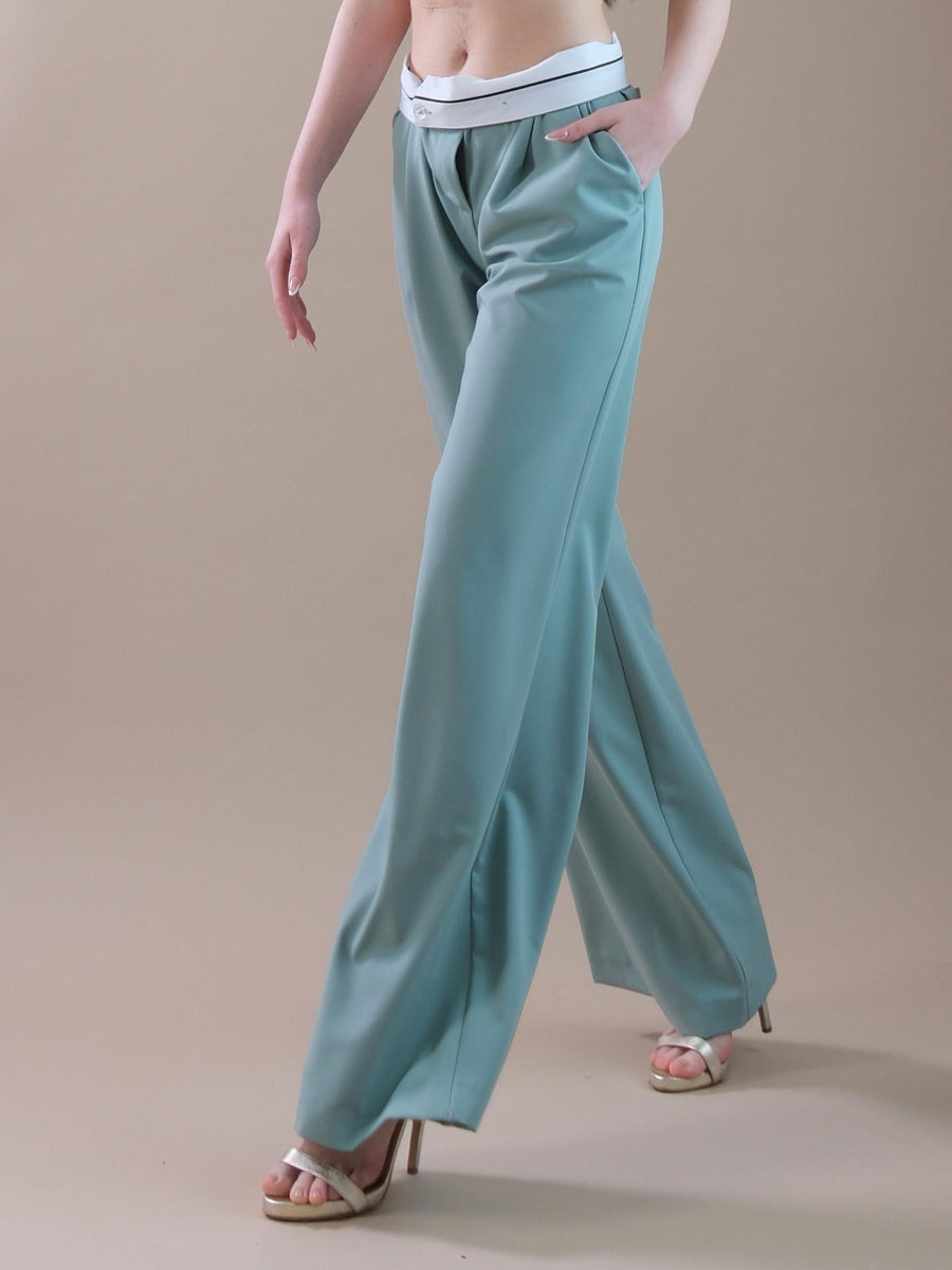 Pantaloni modello palazzo verde salvia PA98 VERDE Bohemian V 