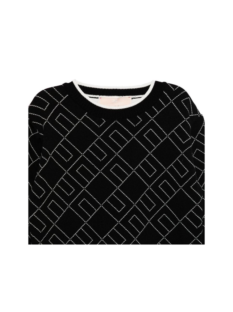 Abito Elisabetta Franchi nero con logo all over a contrasto EFAB637 D748 Elisabetta Franchi 