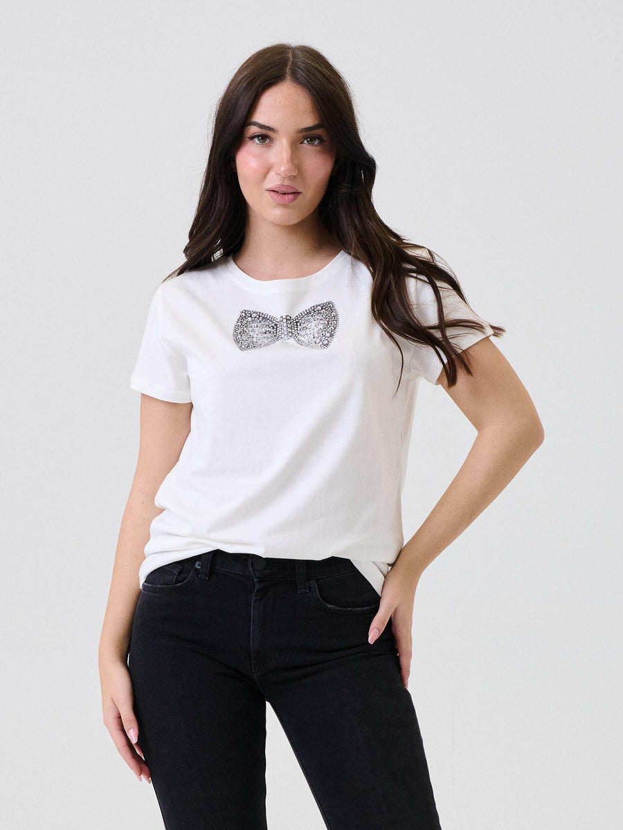 T-Shirt Vicolo bianca con stampa fiocco in strass e logo "VCL" RF0222 BIA Vicolo 