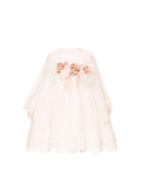 Abito da battesimo Marlù avorio con maniche in pizzo e applicazioni floreali ER300 C299 Marlù 