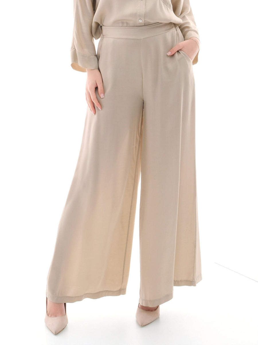 Pantalone a palazzo Armoire beige in raso F8196P PAPIRO Armoire 