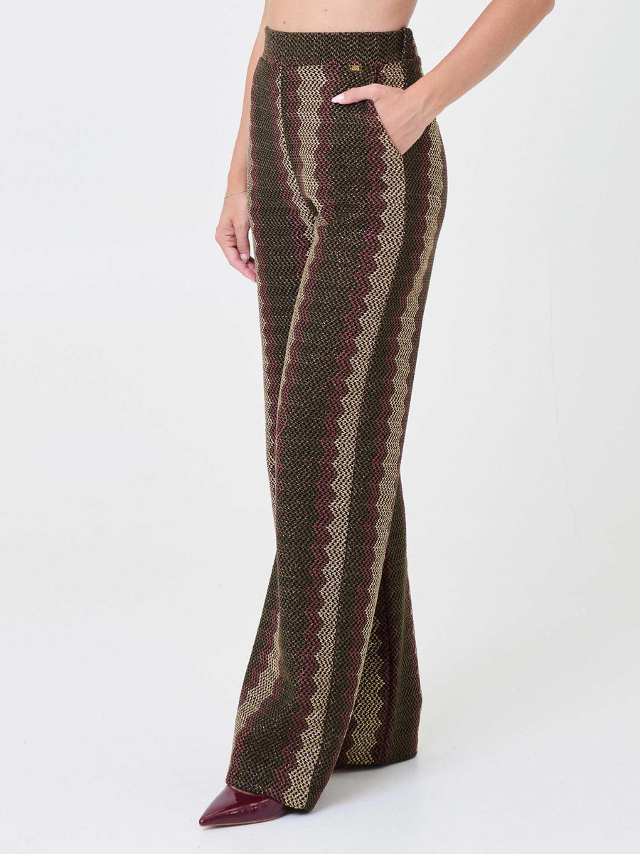Pantalone a vita alta Pho Firenze verde oro e marrone in filo lurex 5424009CC3 GLAMOUR PHO FIRENZE 