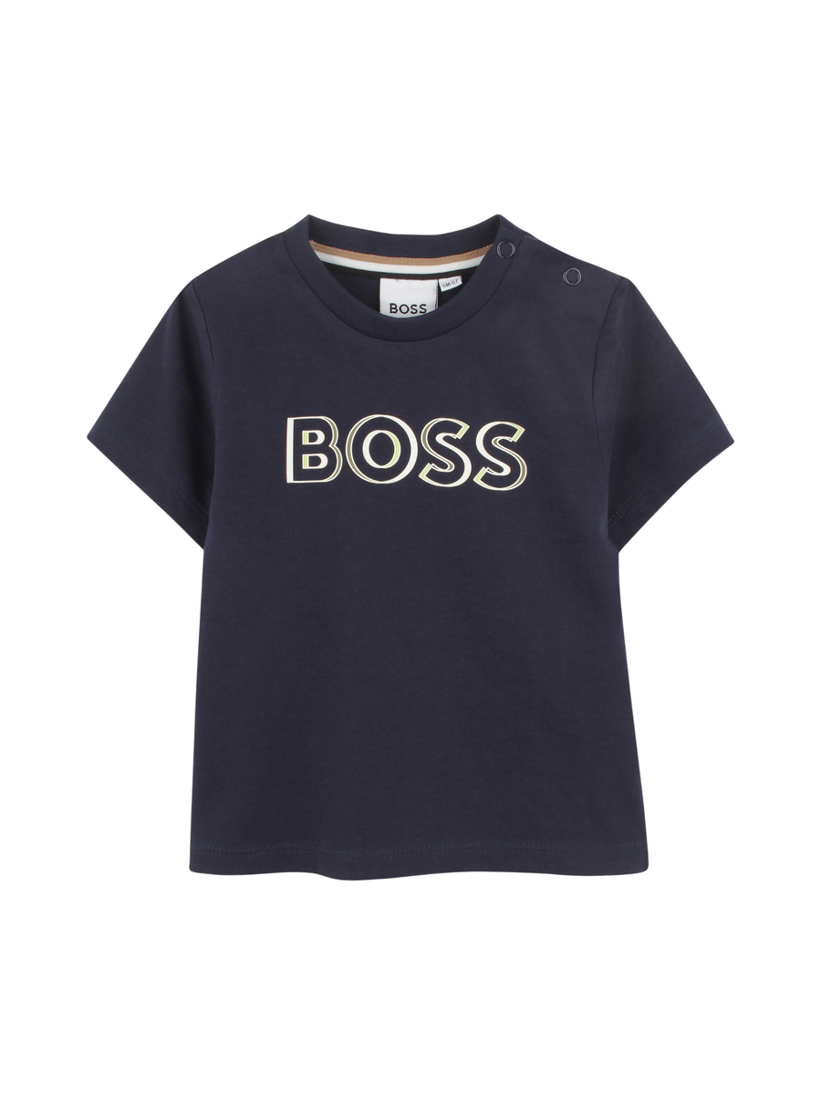 T-Shirt Boss blu navy con logo con contorno bianco J52107 849 Boss 