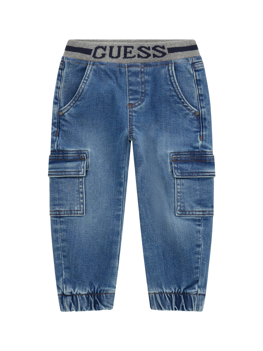 Jeans cargo Guess blu in denim con elastico in vita logato N5RA02D4GV0 KBOY Guess 