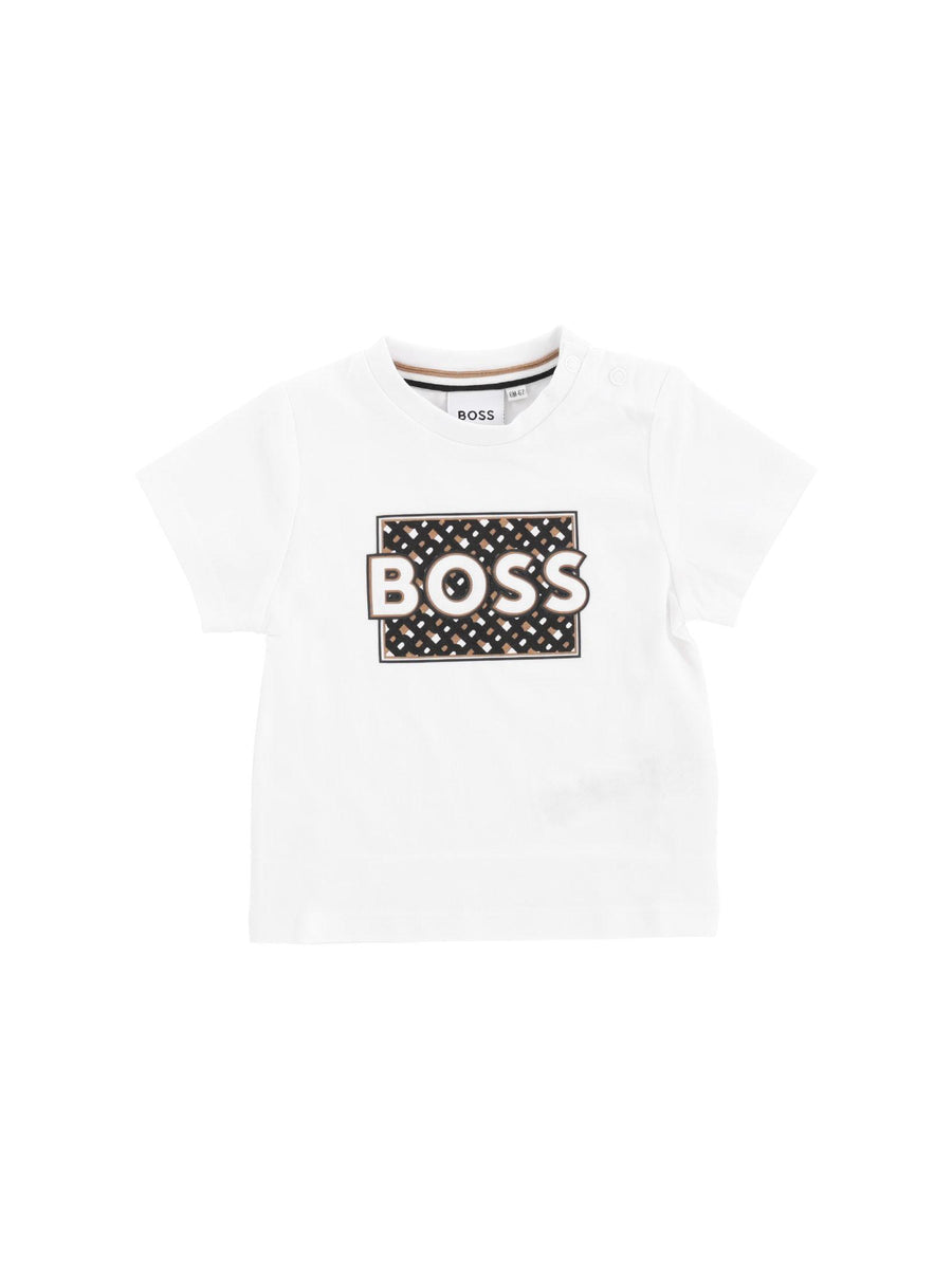 T-shirt bianca con stampa rettangolare J05A14 BIANCO Boss 