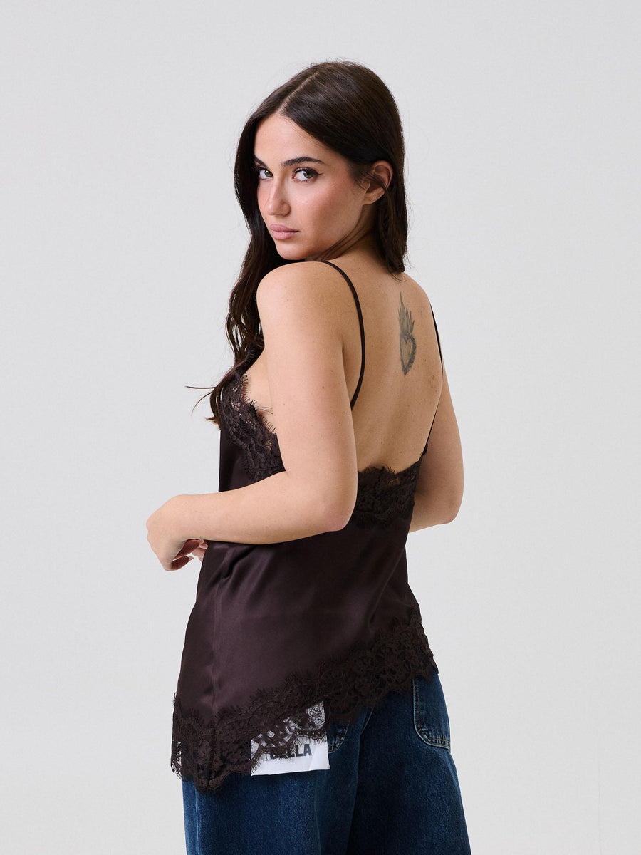 Top in raso Vicolo moro con pizzo TF0861 MORO Vicolo 