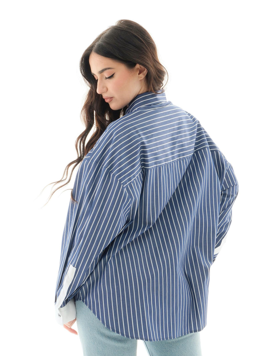 Camicia oversize a righe Vicolo blu con polsini bianchi TD1158 BLU/BIA Vicolo 