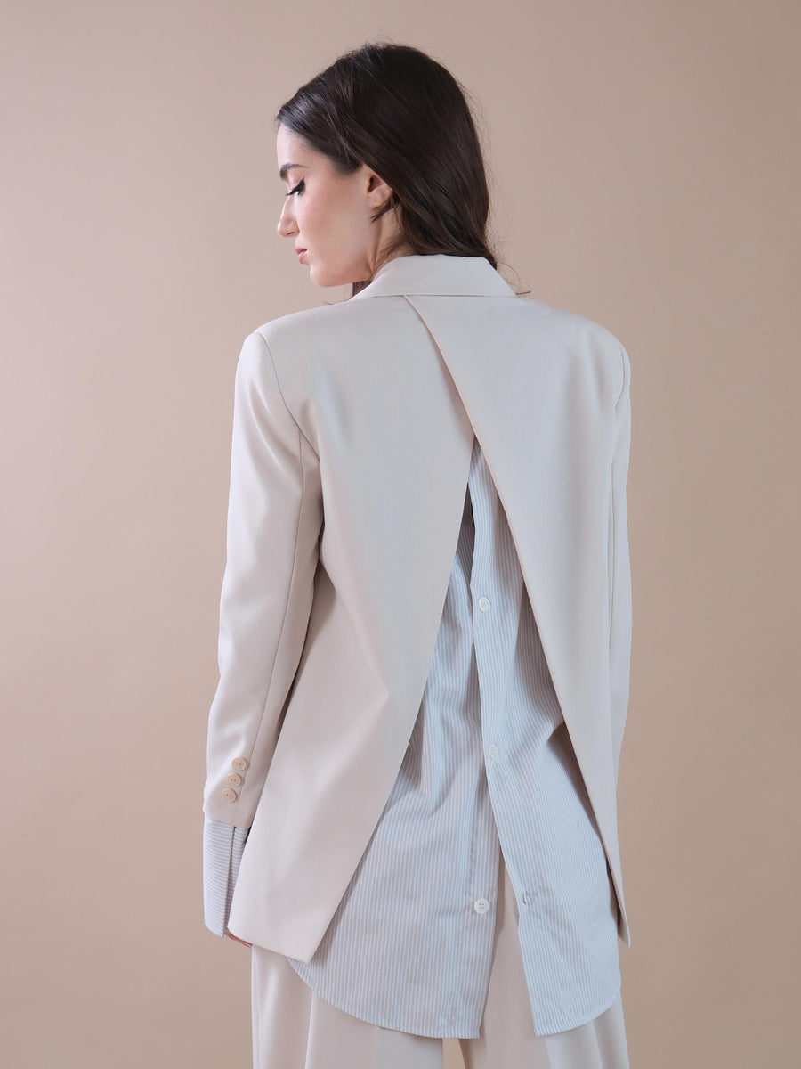 Giacca beige aperta sul retro con camicia a righe JAL9HOF BEIGE Imperial 