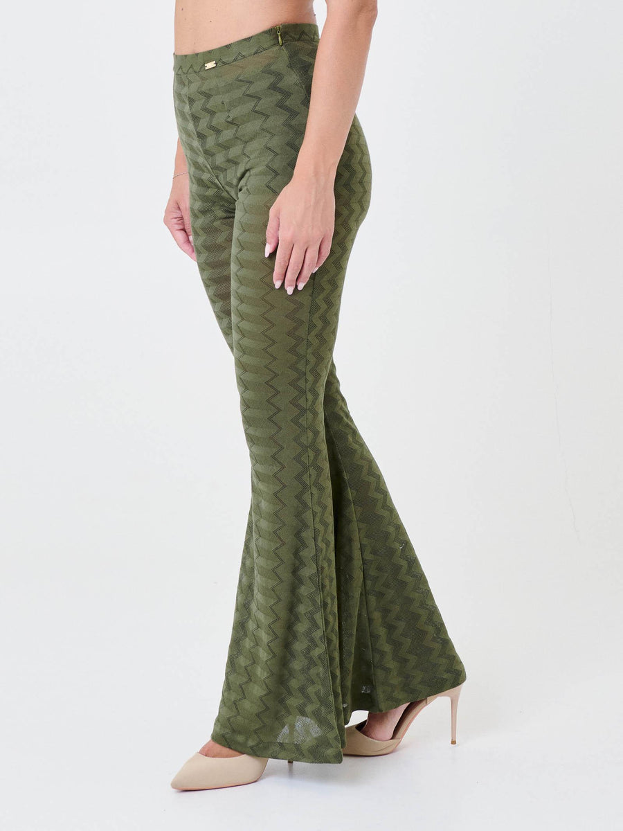 Pantalone a zampa Pho Firenze verde militare con motivo a zig zag 5424015 MILITARY PHO FIRENZE 