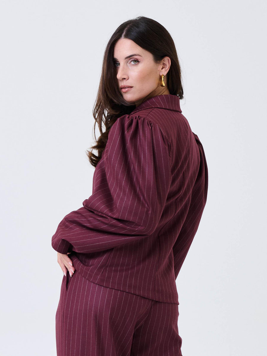 Giacca gessata Haveone bordeaux con spalline a palloncino JVSP042 BORDEAUX Haveone 