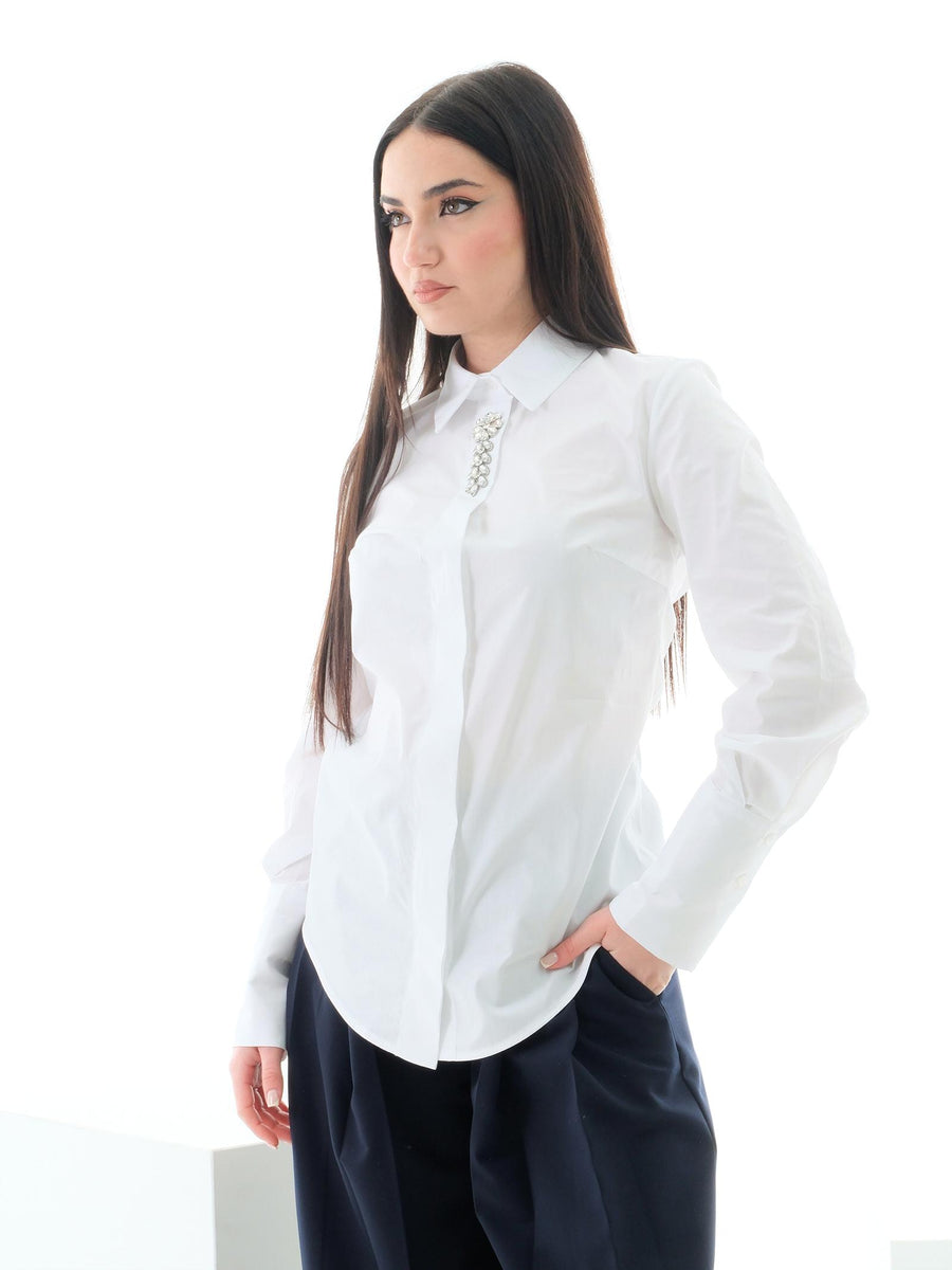 Camicia Imperial bianca con dettagli gioiello CMS1JFP BIANCO Imperial 