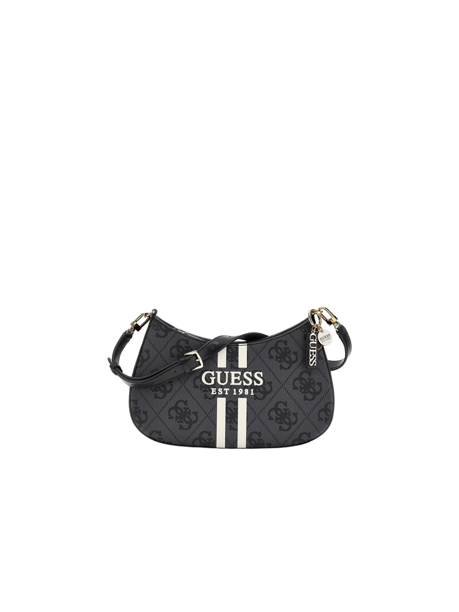 Borsa a spalla Guess nera con stampa logo e bande verticali bianche HWOS9672180 CLO Guess 